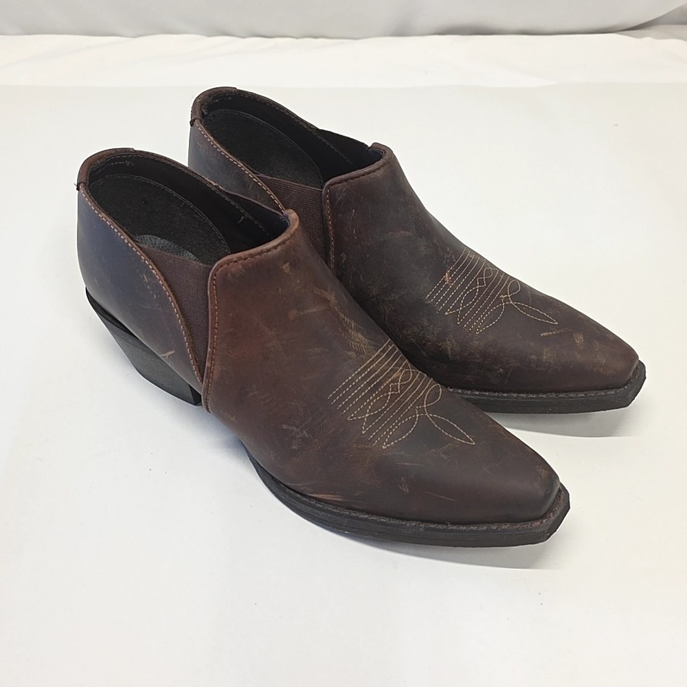 Rawhide Ankle Boots Women 7 Brown Leather Western Pointed Toe Rustic Cowgirl